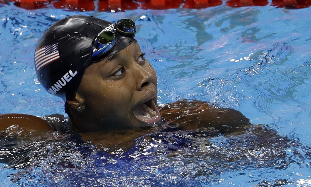 Simone Manuel is excited to see she has won Olympic gold.