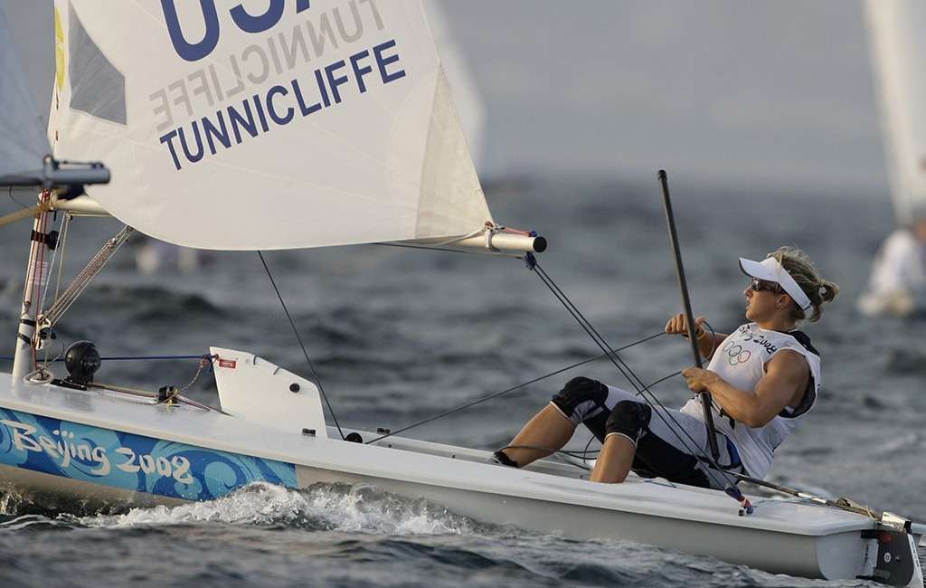 Anna Tunnicliffe is working hard as she sails her boat