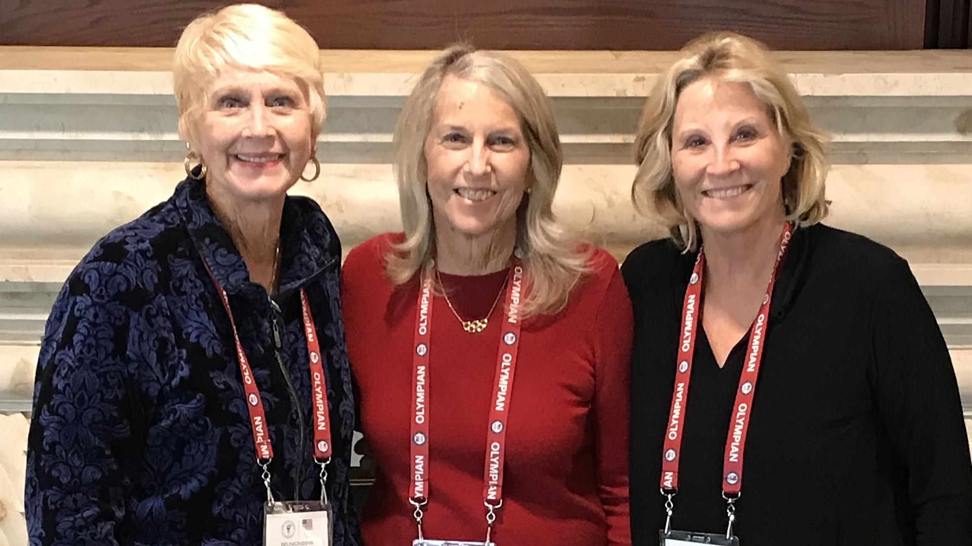 Donna de Varona, Cathy Ferguson and Anne Warner Cribbs pose for photo during the Team USA 2019 reunion.