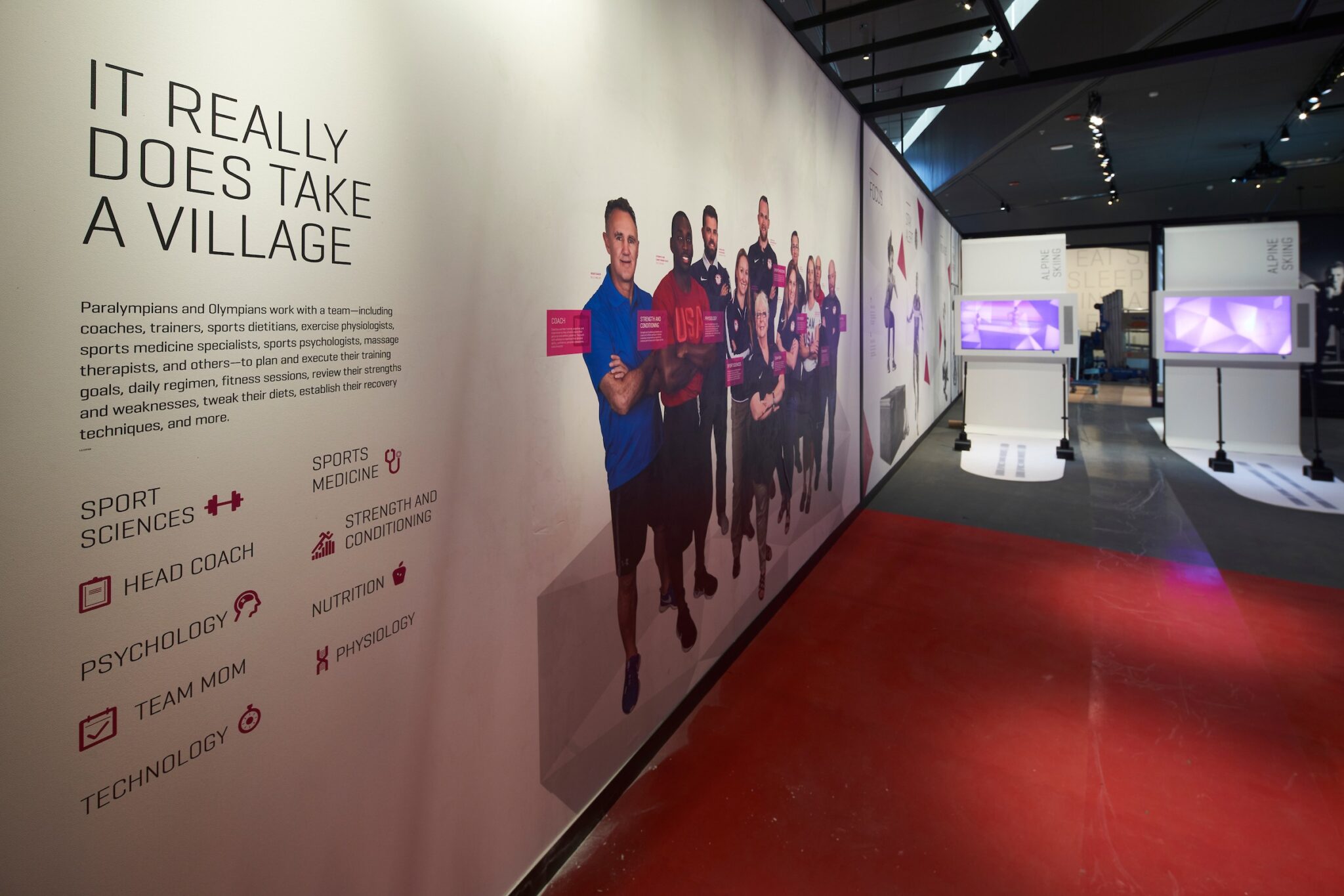 Exhibit wall in the Museum shows how many people are behind an athlete's journey to the Games