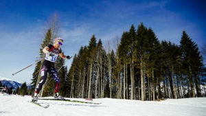 Kikkan Randall pushes hard as she skis the course