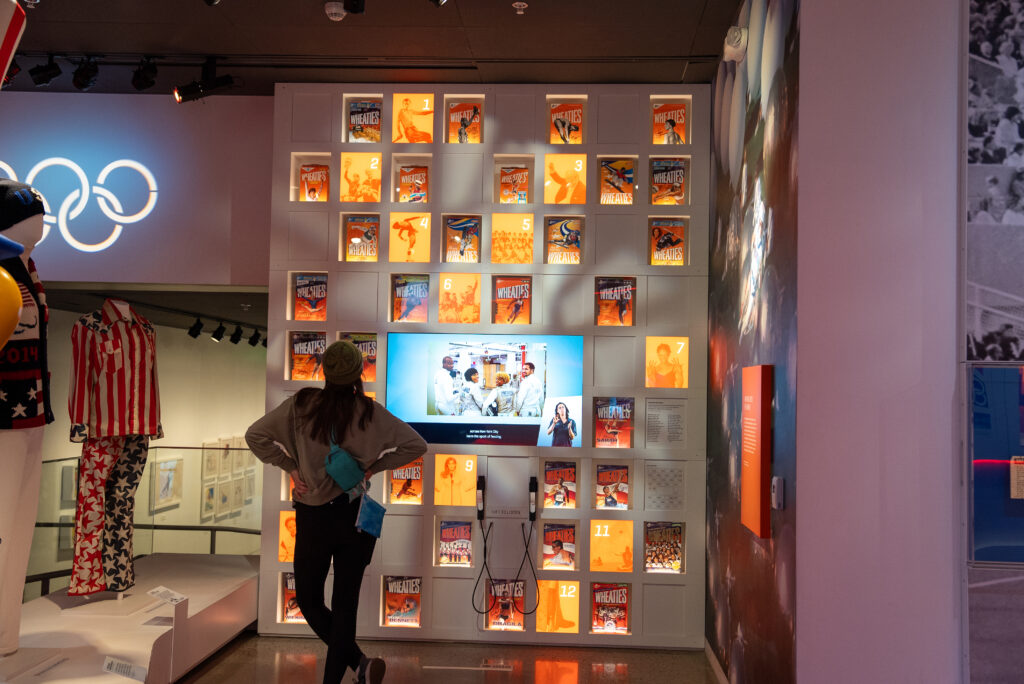 Women looking at the Wall of Wheaties