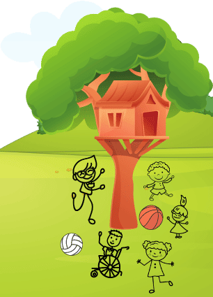 illustration of kids play around tree house