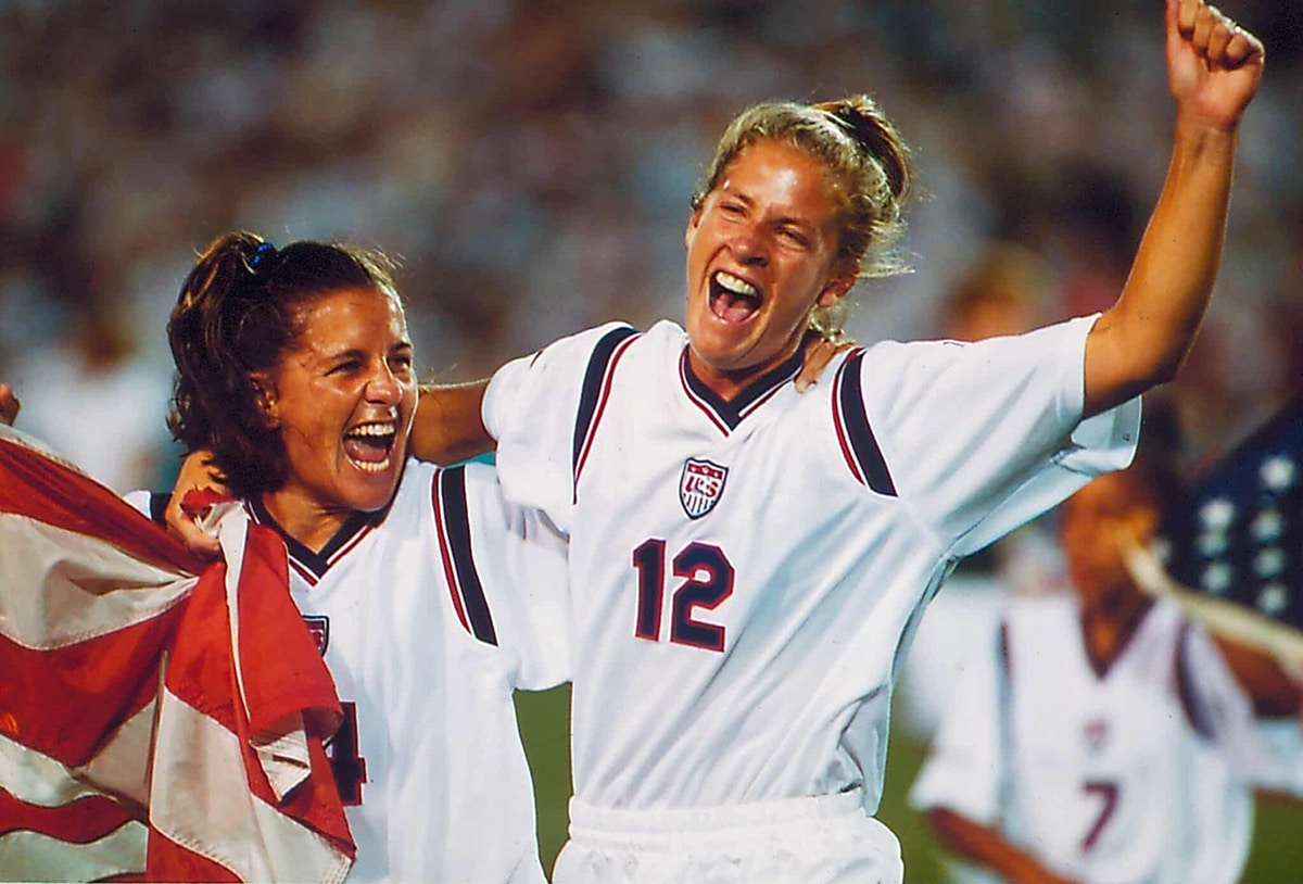 1996 Atlanta Olympic Games, Soccer. No. 4 Carla Overbeck and No. 12 Carin Gabarra (USA, Gold)