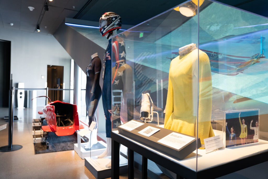 artifacts of peggy fleming figure skating costume and bobsled outfits