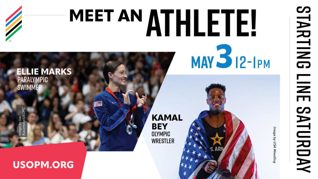 Meet and greet graphic with Kamal Bey and Ellie Marks