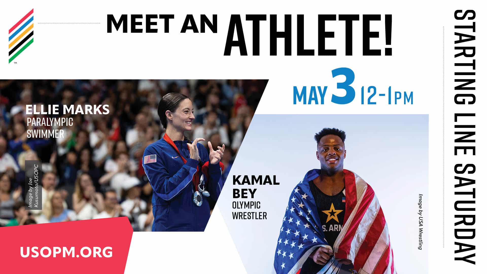 Meet and greet graphic with Kamal Bey and Ellie Marks