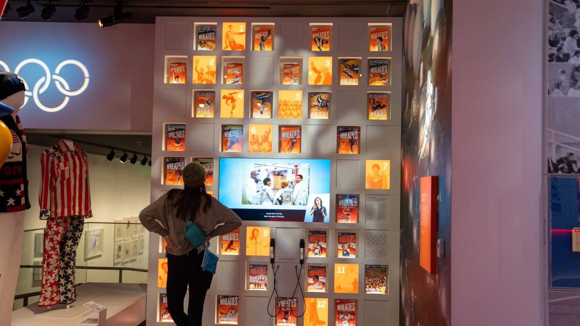 Women looking at the Wall of Wheaties